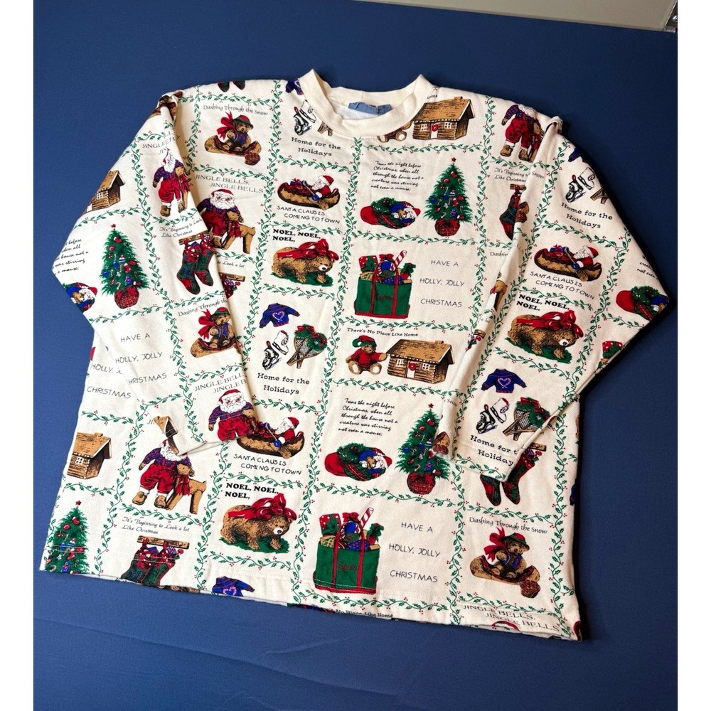 Vintage Cambridge Dry Goods Christmas Teddy Bear All Over Print Sweatshirt XL